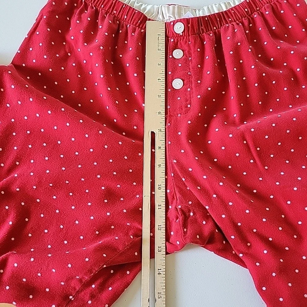 Lands End Flannel Pajama Pants Medium Red Polka Dot Casual Lounge Preppy Relaxed